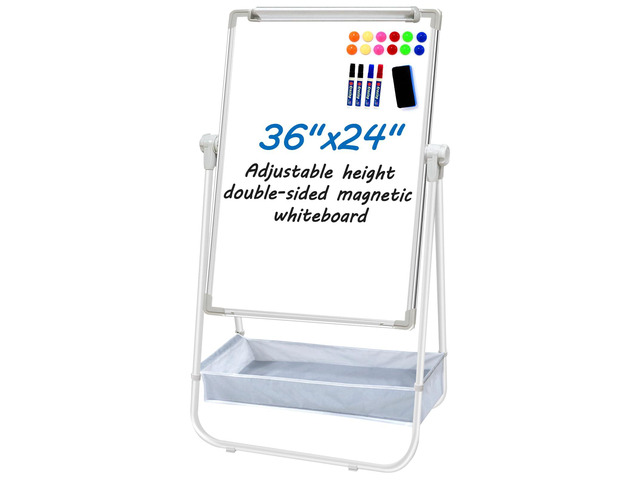 Dry Erase White Board with Stand Double Sided 36'X24' Magnetic U Standing Easel Whiteboard, Height Adjustable & 360° Rotation Portable White Boards...