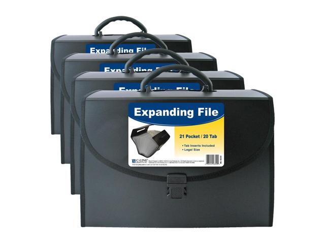 21-Pocket Poly Expanding File with Handle, Includes Tabs, Locking Closure, Legal Size, Black (58320), Traditional (Pack of 4)