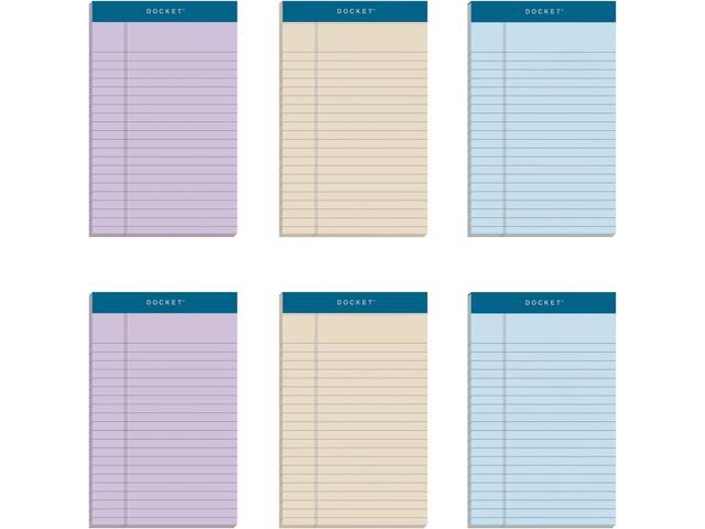 Docket Writing Tablet, 5 x 8 Inches, Perforated, Assorted Colors: Orchid, Ivory, Blue, Narrow Rule, 50 Sheets per Pad, 6 Pads per Pack (99601).