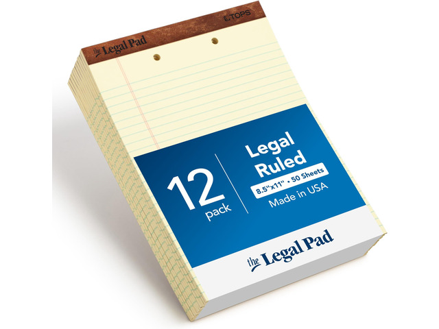 The Legal Pad Writing Pads, 8-1/2' x 11-3/4', Canary Paper, Legal Rule, 50 Sheets, 12 Count (7531) (Pack of 6)