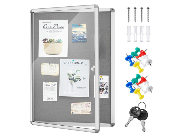36 x 24 Inch Enclosed Bulletin Board with Locking Door Fabric Cork Outdoor Bulletin Board Lockable Display Case, Tamperproof Aluminium Frame...