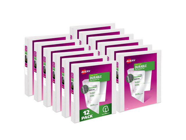 Durable View 3 Ring Binders for Home, School Supplies, Office, or Organization Needs, 1' Slant Ring, 12 Pack White Binders (17012)