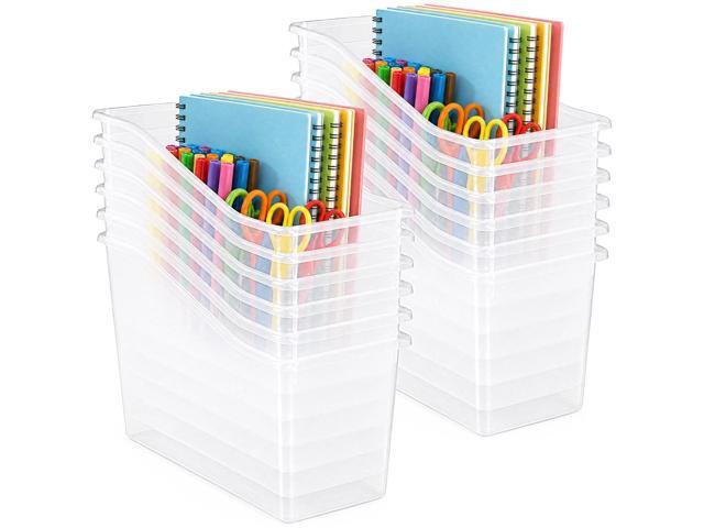 24 Pcs Book Bins for Classroom Plastic Binder Holder Magazine Stuff Folder File Organizer Box for Home Office School Supplies (Clear)