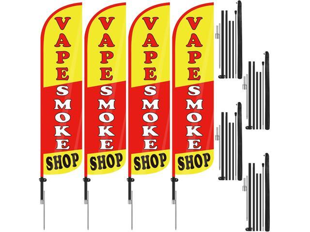 4 Pack 15 Feet Smoke Shop Flags Feather Signs Smoke Shop Swooped Banners with Flag Pole Kit for Outside Outdoor Business Advertising Decoration