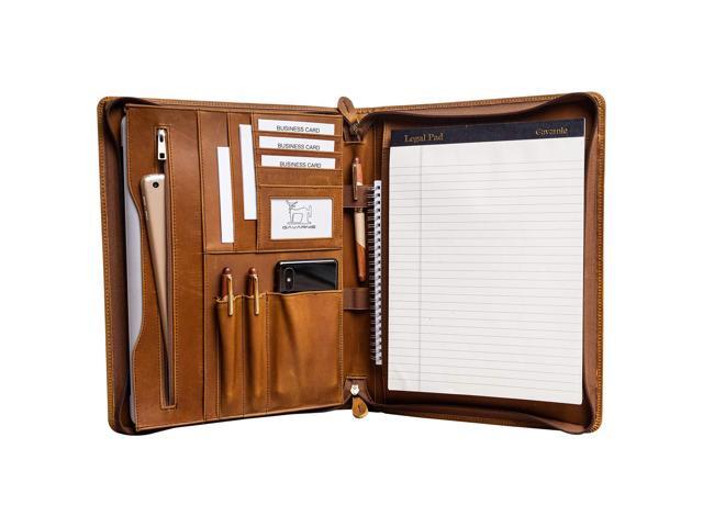 Genuine Leather Professioal Business Portfolio Padfolio Folder with Zipper for Men and Women,Work Portfolio for Letter Size Notepad, for Meeting...