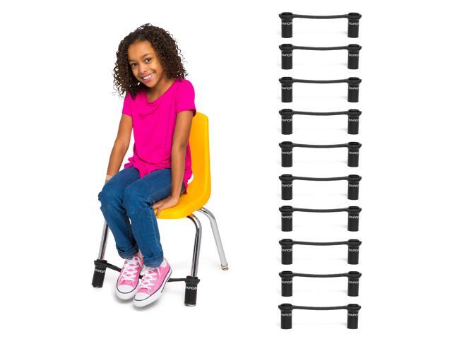 Bouncyband Original for Chairs, Black, Pack of 10 Chair Bands for 13 to 17 Wide Chair Legs with 1.5 Diameter Support Pipes Silent Sensory Tool.