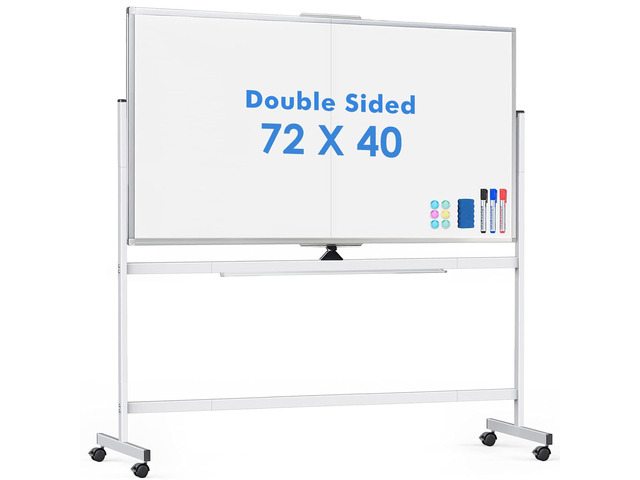 Large Rolling Whiteboard on Wheels 72' x 40' Aluminum Frame Magnetic Dry Erase white Board with Stand, 360° Reversible Double Sided Easel for...