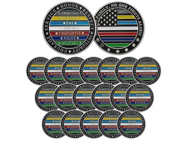 Thin Multi Line Challenge Coin - No One Fights Alone Coins - Honor US Corrections Dispatch EMS Nurse Firefighter Police Military Hero - Law.