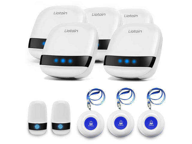 Caregiver Pager Wireless SOS Call Button Nurse Alarm System Home/Elderly/Patient/Disabled/School Call Bell 5 Transmitter 5 Plug-in Receiver (600+ft...