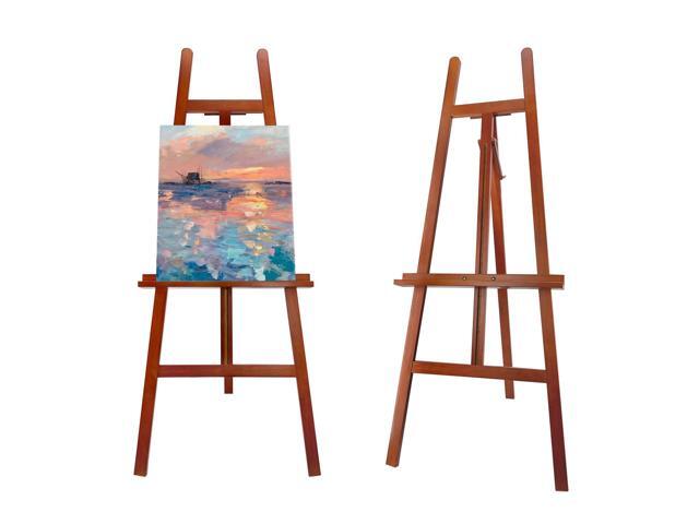 Large A-Frame Wooden Painting Display Walnut Easel, Large Adjustable Pine Wood Standing Easel Holding Canvas Up to 60'', Solid Wood for Display,...