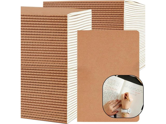 100 Pack A5 Lined Kraft Notebook Journals 8.3x5.5 InTravel Journals Notebooks BulkSubject Notebooks 34 Sheets 68 Pages for Writing School Office...