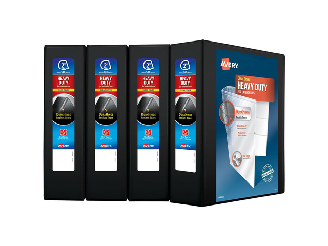 Heavy-Duty View 3 Ring Binder, 2' One Touch Slant Rings, Holds 8.5' x 11' Paper, 4 Black Binders (79872)