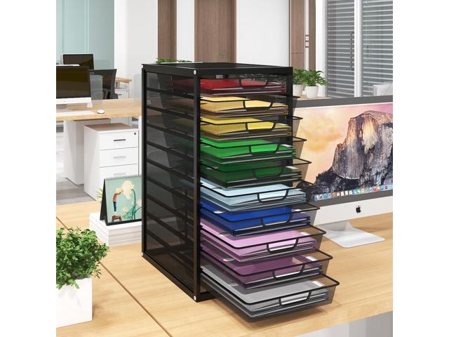 Mesh File Organizer with 10 Tier Sliding Drawers,Black Office Supplies Desktop Organizers and Accessories, Paper Letter Tray, File Binder...