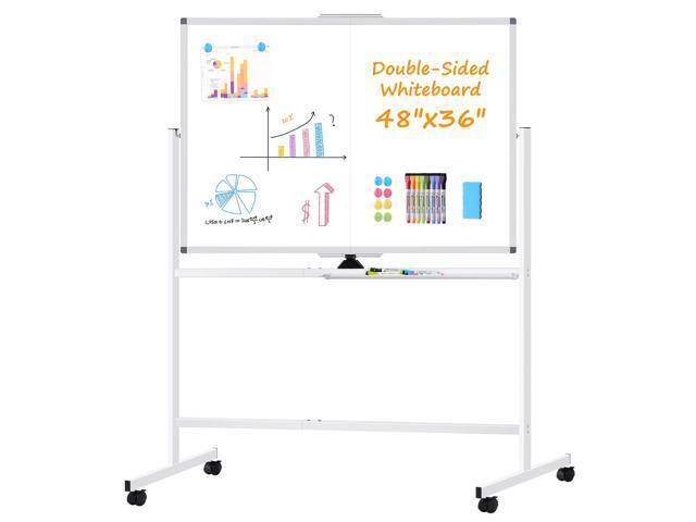 Rolling Dry Erase Whiteboard with Stand, 48' x 36' White Board on Wheels Double-Sided Reversible, 4' x 3' Magnetic Standing Whiteboard, Mobile.