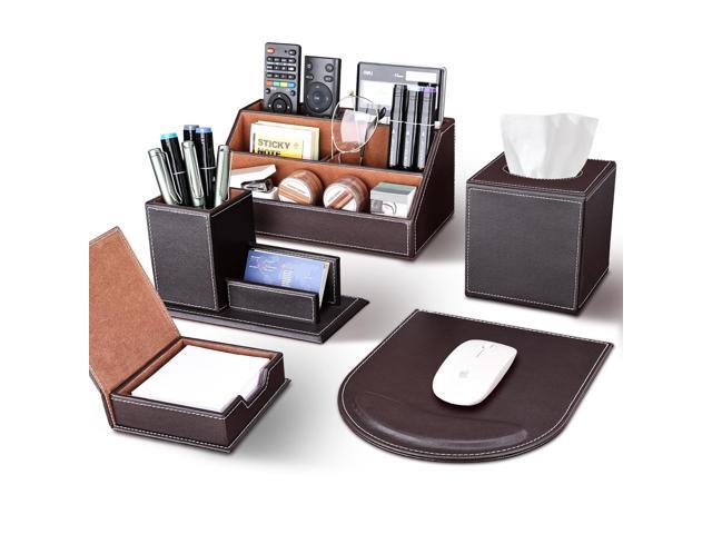 5PCS Desk Organizer and Accessories Set, Pu Leather Office Supplies with Multifunction Desktop Organizer Storage Box, Tissue Holder, Mouse Pad,.
