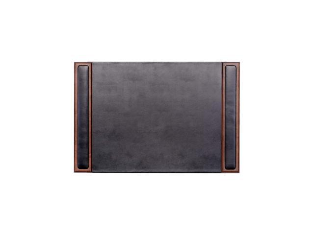 Wood & Leather Desk Pad - Luxury Leather Desk Blotter for Writing - Padded Executive Desk Surface Protector - (Walnut & Black, 25.5 x 17.25)