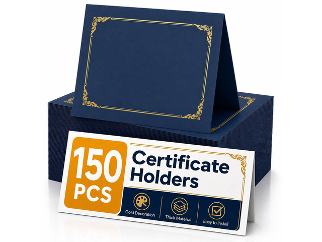 150 Packs Certificate Covers, 250gsm Navy Blue Diploma Holders with Gold Foil Border, Suitable for Inner Pages with a Size of 8.5x11 Award...
