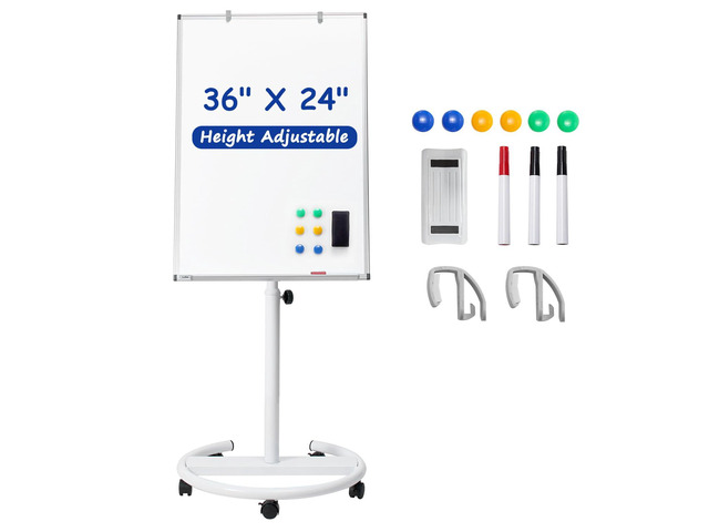 Mobile Whiteboard 36x24 Inches Magnetic Dry Erase Board on Wheels Height Adjustable, Magnetic Surface, Dry Erase, With Wheels, Good for...