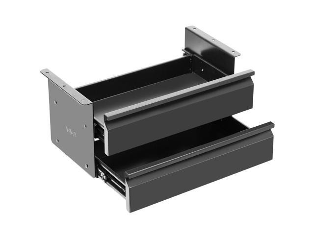 16 inch Slide Out Dual Tier Desk Drawer, Under Desk 2 Layer Storage, Black, DESK-DR02