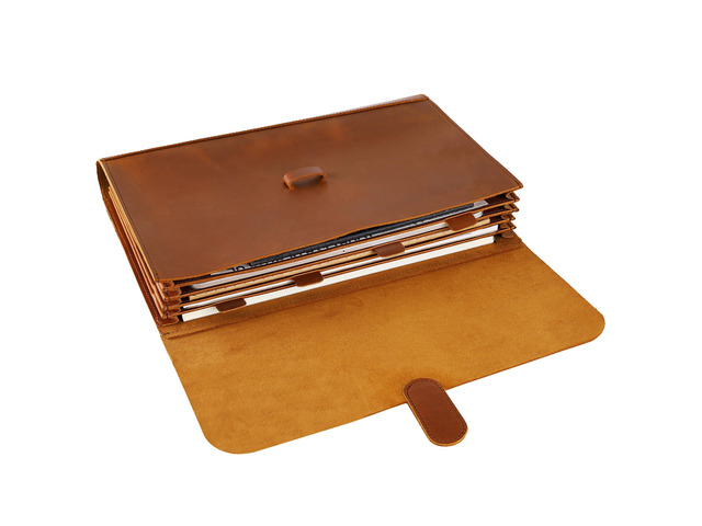 Genuine Leather File Folder, Accordian File Organizer, Leather Document Holder Resume Folio for Men & Women - Brown