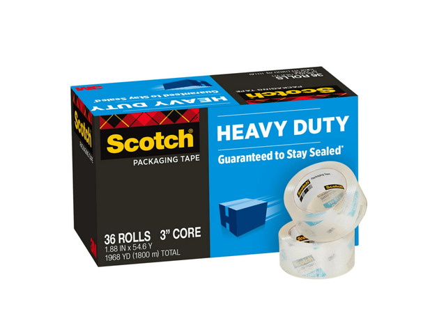 Heavy Duty Shipping Packing Tape, Clear, Shipping and Packaging Supplies, 1.88 in. x 54.6 yd., 36 Refill Tape Rolls