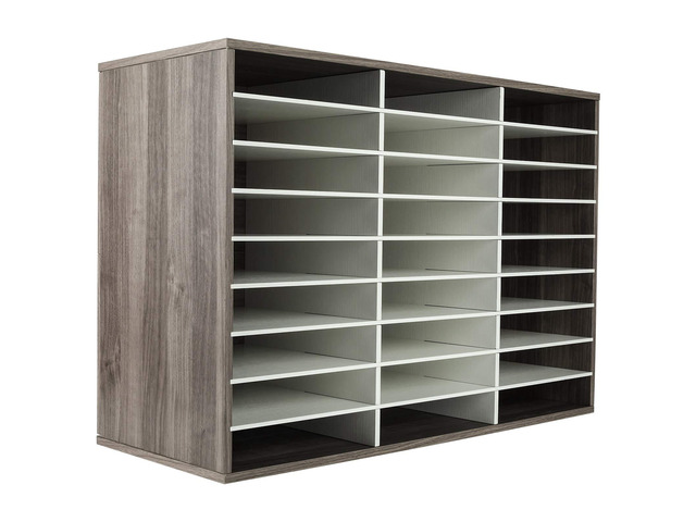 Wood Literature Organizer, 27 Slots Hold 13500 Sheets A4 Papers, Wooden Desk File Paper Storage Organizer with Adjustable Shelves, Mailbox Cubbies...