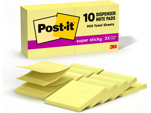 Super Sticky Pop-up Notes, 3x3 in, 10 Pads, 2X The Sticking Power, Canary Yellow, Recyclable (R330-10SSCY) (Pack of 12)