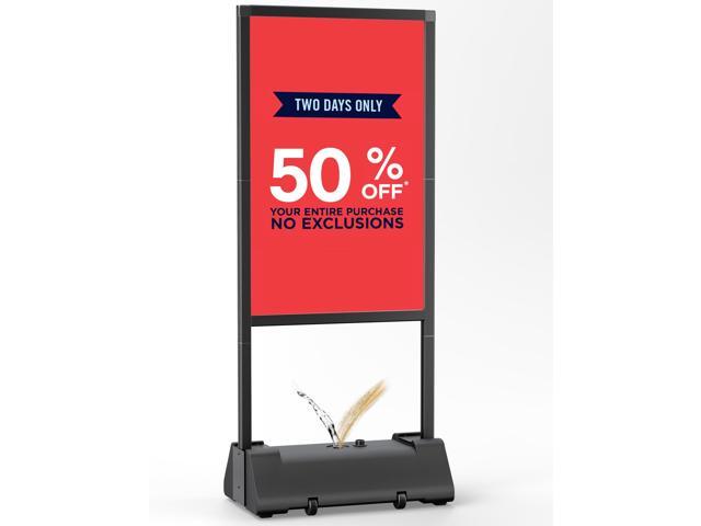Outdoor Sign Holder Stand 24x36 Inch, Heavy Duty Sidewalk Sign Poster Stand with Fillable Water Base & Wheels, Aluminum Alloy Sign Stand for.