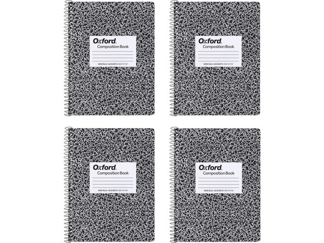 Spiral Composition Notebooks, Wide Ruled Paper, 9-3/4 x 7-1/2 Inches, 80 Sheets, Black Marble Cover (64950), 4 Count (Pack of 6)