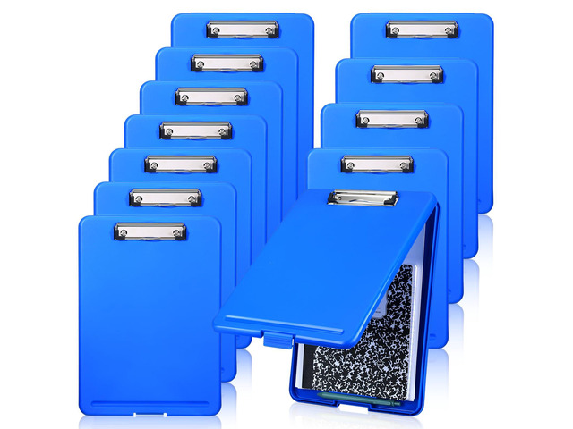 12 Pcs Plastic Clipboard with Storage, Writing Board A4,Blue Heavy Duty Storage Clipboards, 150 Sheet Capacity A4 Paper, Pen Holder, Storage...