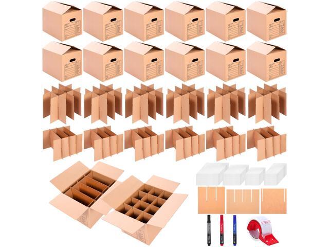 12 Set Kitchen Moving Boxes with Handle Hole Kit, 16 x 12 x 13 Inch, Included Glassware Moving Divider Kits Foam Pouches Cup and Plate Box Tape...