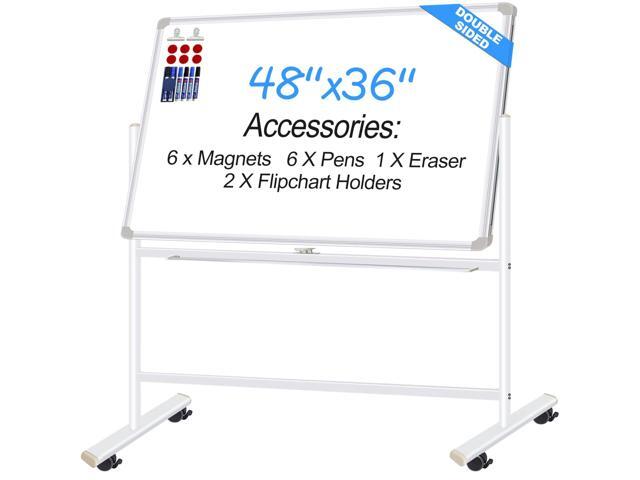 Dry Erase Board with Stand - 48x36 Inches Double-Sided Mobile Whiteboard with Stand, Large White Board on Wheels for Meeting, Training, Rolling...