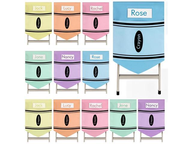 24 Pcs Chair Pockets for Classroom 16 x 20'' Colorful Crayon Classroom Decor Rainbow Chairback Storage Pocket Large Seat Back Organizer with Name...