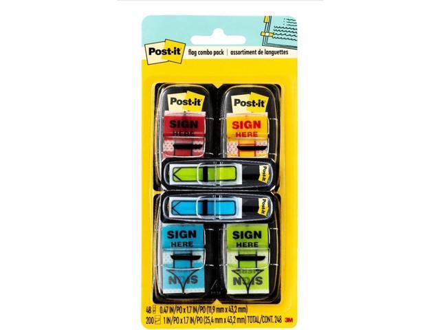 Message Sign Here Flags Value Pack, 50/Dispenser, 4 Dispensers/Pack, 1 in Wide, Assorted Colors, Includes 48 Free Arrow Flags (680-SH4VA) (Pack of 12)