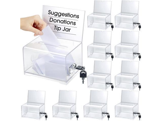 10 Pcs Acrylic Donation Box with Lock and Sign Holder Clear Ballot Donation Boxes with Slot for Fundraising Suggestion Box Storage Container for.