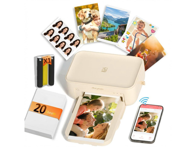 CP4100 4x6 Photo Printer, Full-Color Thermal Dye Sublimation Wi-Fi Printing with 20 Sheets & 1 Ribbon, Portable Instant Picture Printer for...