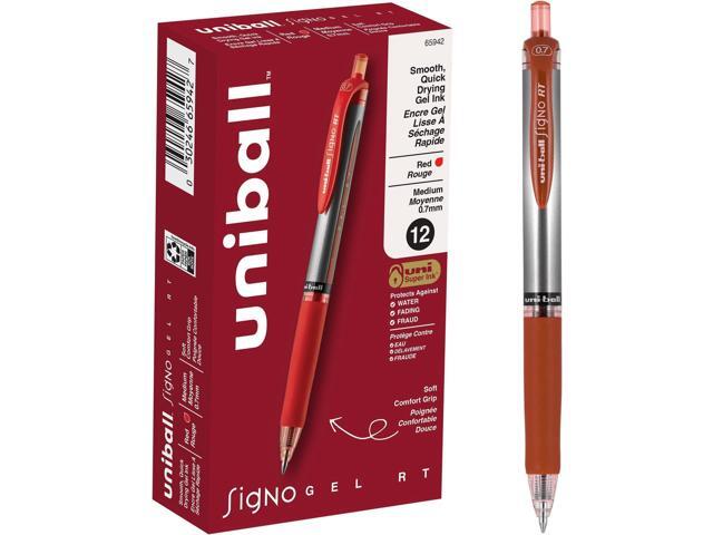 uniball Signo Gel Pen, Retractable, Medium 0.7 Mm, Red Ink, Red/metallic Accents Barrel, Dozen (Pack of 144)