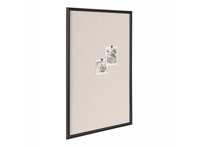 Makenna Framed Linen Fabric Pinboard; 24 x 36; Black; Traditional Beaded Bulletin Board for Vintage Home Wall Organization or Aspirational Vision...