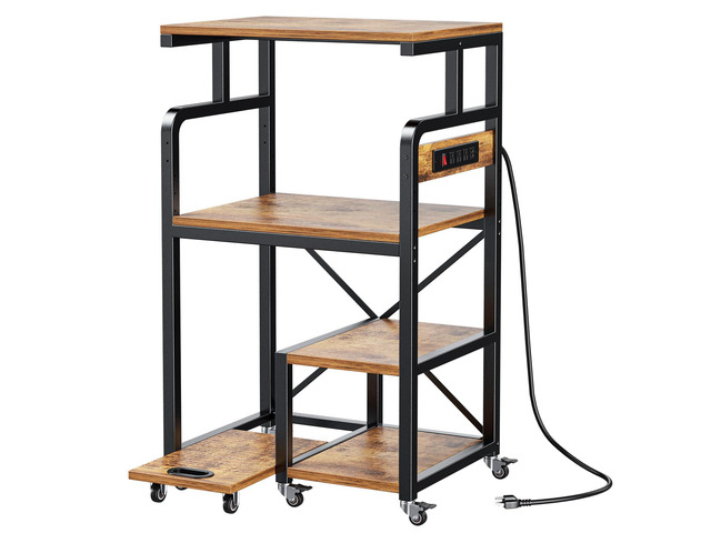 4 Tier Large Printer Stand Table with Power Outlet Adjustable Shelf 26.7' x 21.2' x 50.2' Tall Cart,Fit 2/3 printers, Rolling with Wheels,Home...