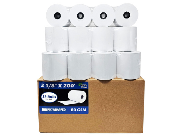80 GSM Extra Thick Paper (24 Rolls) 3 1/8 x 230 Thermal Paper Receipt Rolls (Heavy Thermal Lenght 200-230ft) fits all Clover POS Cash Register...