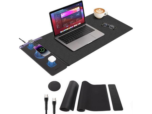 Wireless Charging Mouse Pad with 2nd Gen Tech, 3-in-1 25W Fast Charger, Replaceable Rubber & Microfiber Leather Desk Mat, Large Waterproof Desk Pad.