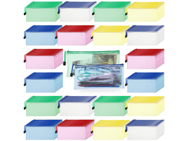 300 Pcs A6 Mesh Zipper Pouch Bulk Multipurpose A6 Pouches with Zipper Waterproof Pouches Small Plastic Bags for School Office Organization 9.45' x...