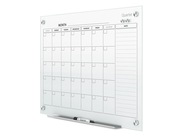 Dry Erase White Board 48'W x 36'H Glass Calendar, Magnetic Planning Board, White (GC2418F)