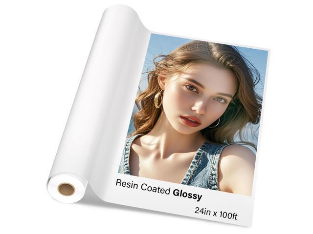 1 x Premium RC Glossy Photo Paper Roll 24 inch x 100 ft Wide Format Inkjet Print. New Upgrade, Resin-Coated Layer in The Back, More Durable and.