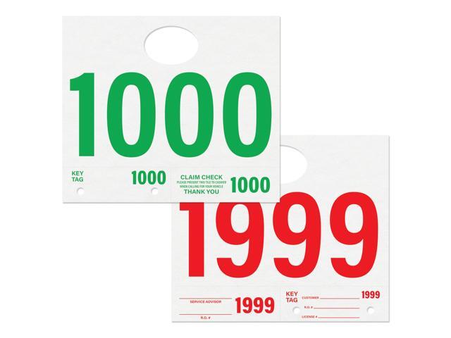 Automotive Service Tag Numbers (1000-1999) Red Green Service Dispatch Numbers - Auto Dealer Vehicle Repair Mirror Hang Tags - 3 Part Double Sided.