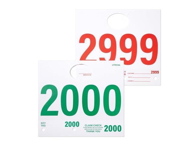 Automotive Service Tag Numbers (2000-2999) Red Green Service Dispatch Numbers - Auto Dealer Vehicle Repair Mirror Hang Tags - 3 Part Double Sided...