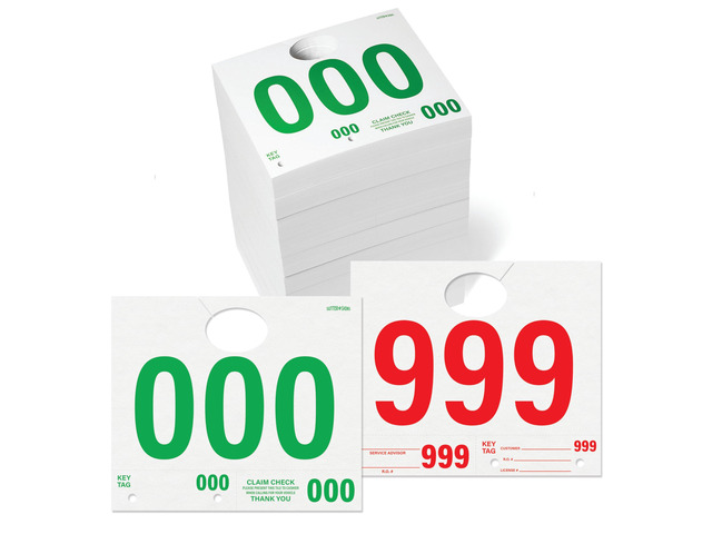 Car Service Tags 000-999 Service Dispatch Numbers Auto Dealer Vehicle Repair Mirror Hang Tags with Numbered Key Tags, 1000 Ct