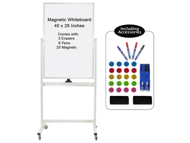 40' x 28' Mobile Dry Erase Whiteboard Double-Sided White Boards on Wheels Flip-Over Magnetic Rolling Whiteboard with Stand, Aluminium Frame