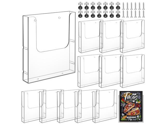 12 Pcs Acrylic Brochure Holder 8.5 x 11 Inches Wall Mount Flyer Holder Plastic Slat Wall Display Single Pocket Box for Magazines Poster Papers...