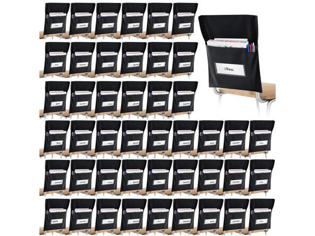 Chair Pockets for Classroom Chairback Pocket Chart 14 x 18 Inch Desk Organizer Pocket Chair Bag for Seat School Classroom(Classic,Black,48 Pcs)